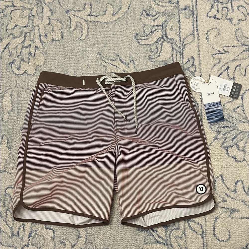 Vuori Men's Striped Brown Swim Board Shorts